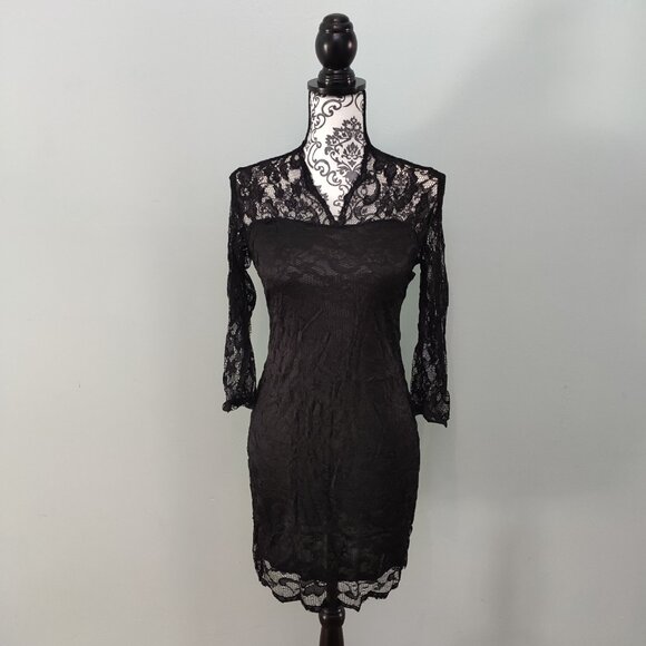 NWT BKMGC Women Dress Sheer Black Lace with Liner Retro Glam Pin Up - Picture 1 of 4